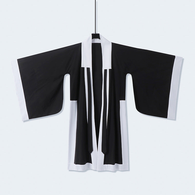 Unisex Oversize Kimono-Cardigan mit Kontrastblende, Bindeband und aufgesetzten Taschen Drune