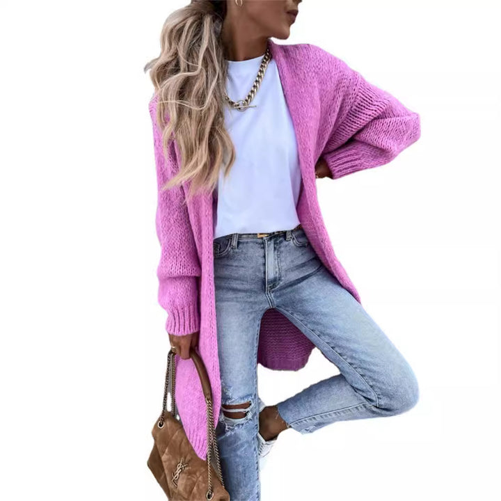 Damen Grobstrick Cardigan mit offener Vorderseite und lässigen Ärmeln Drune