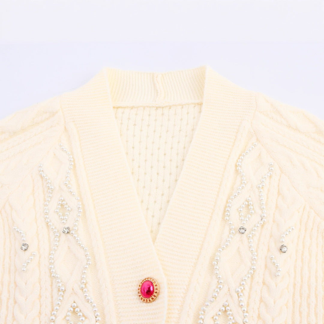 Damen Strickjacke mit Zopfmuster und Dekorativen Knopfdetails Drune