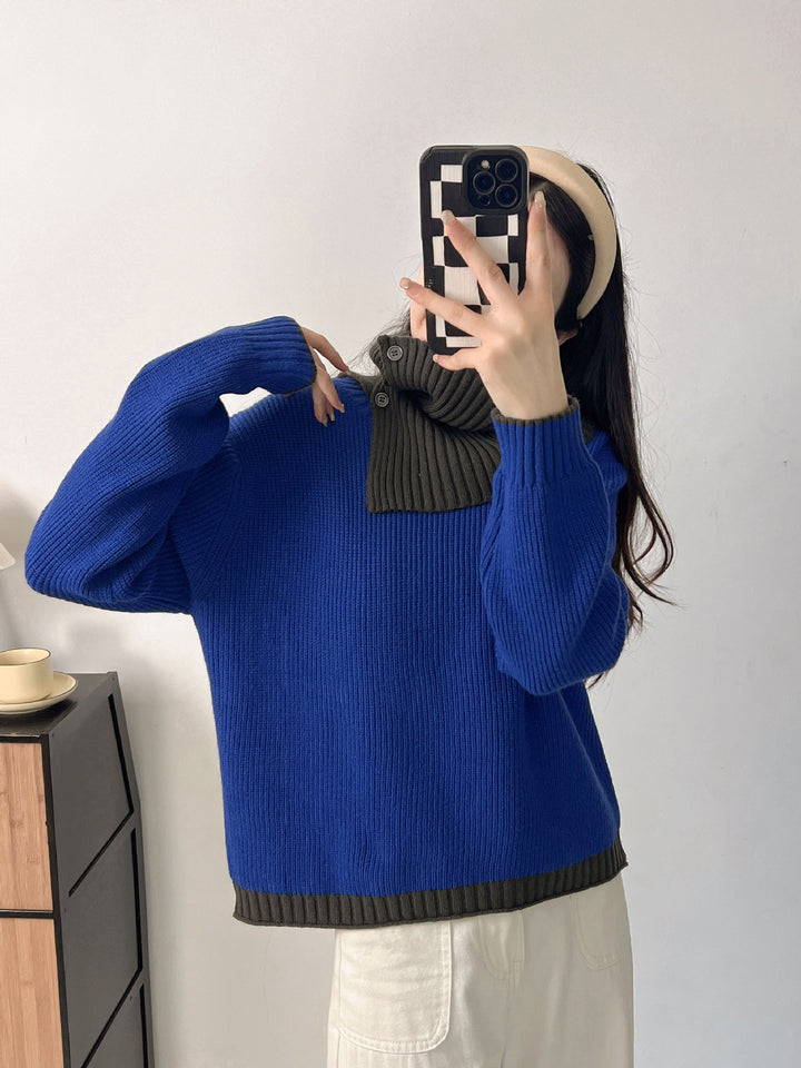 Damen lässiger Strickpullover mit Rippstruktur und Kontrastdetails Drune