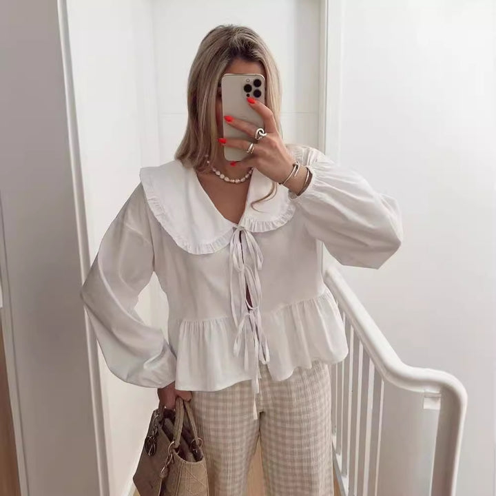 Damen verspielt geschnittene Bluse mit Rüschendetails Drune