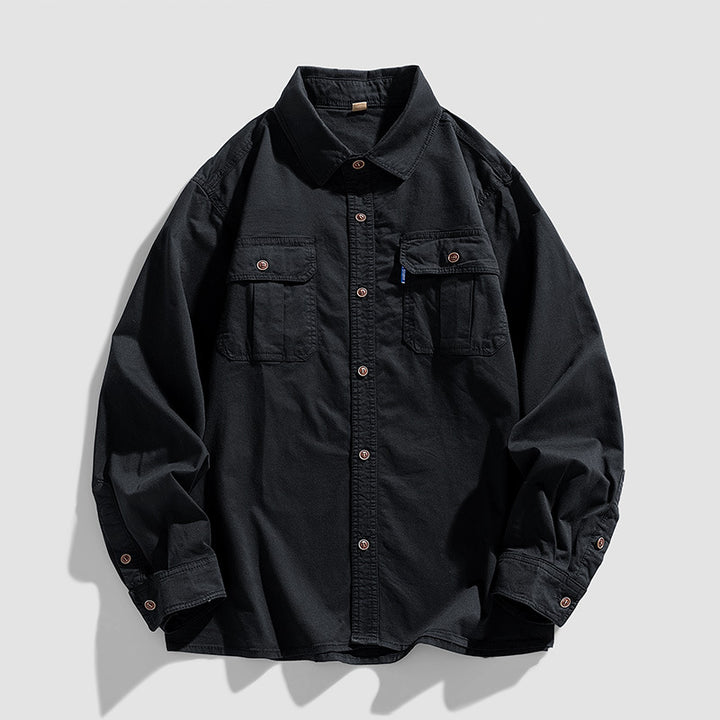 Herren Overshirt aus robustem Baumwoll-Twill mit Pattentaschen und durchgehender Knopfleiste Drune