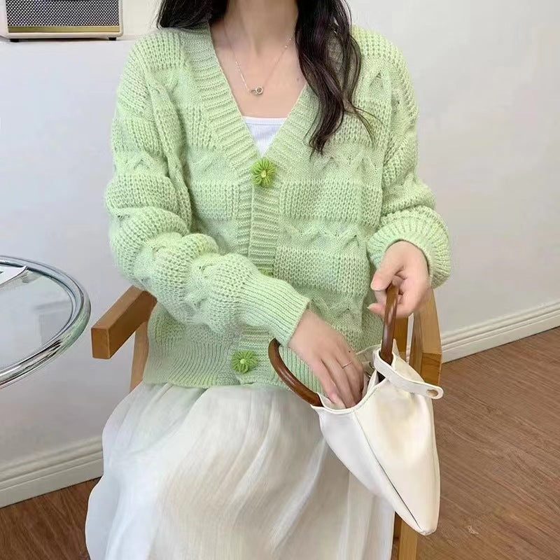 Damen gemütlicher Strickcardigan mit Zopfmuster und Knopfdetails Drune