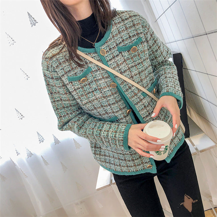 Damen elegante Tweedjacke mit dekorativen Knöpfen und Taschen Drune