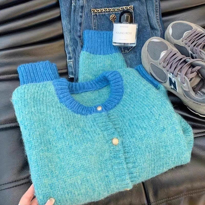 Damen Weiche Strickjacke mit luxuriösen Knöpfen und Kontrastbündchen Drune