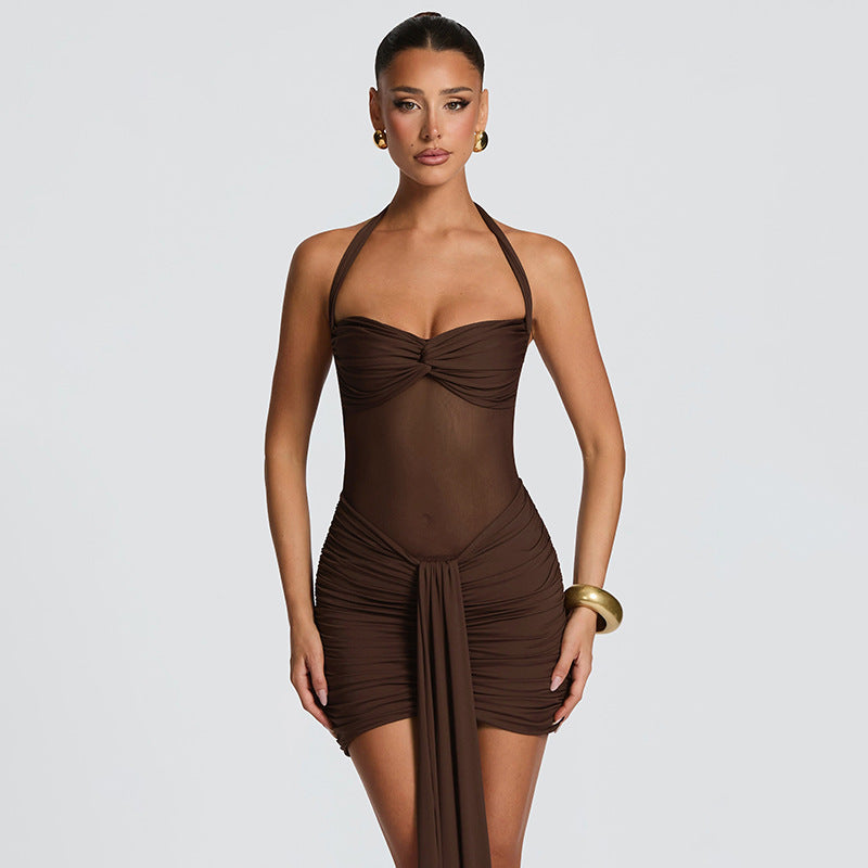 Damen Strandkleid mit raffiniertem Wickeldesign und charmanten Rüscheneffekt Drune