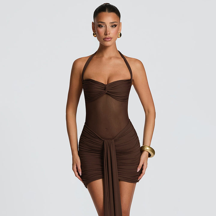 Damen Strandkleid mit raffiniertem Wickeldesign und charmanten Rüscheneffekt Drune