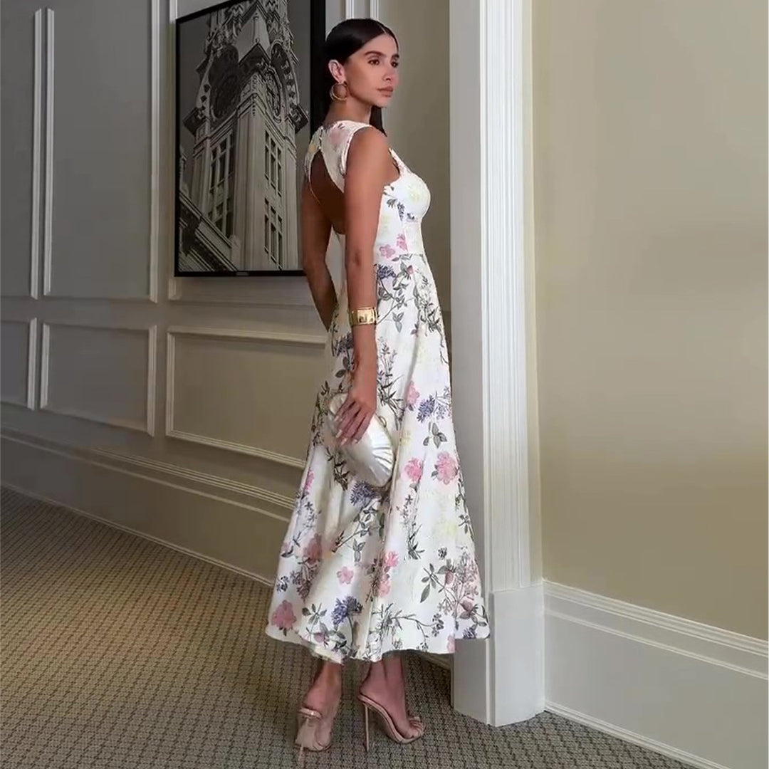 Damen Maxikleid mit quadratischem Ausschnitt und zartem Blumenmuster Drune