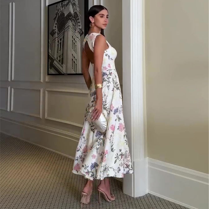 Damen Maxikleid mit quadratischem Ausschnitt und zartem Blumenmuster Drune