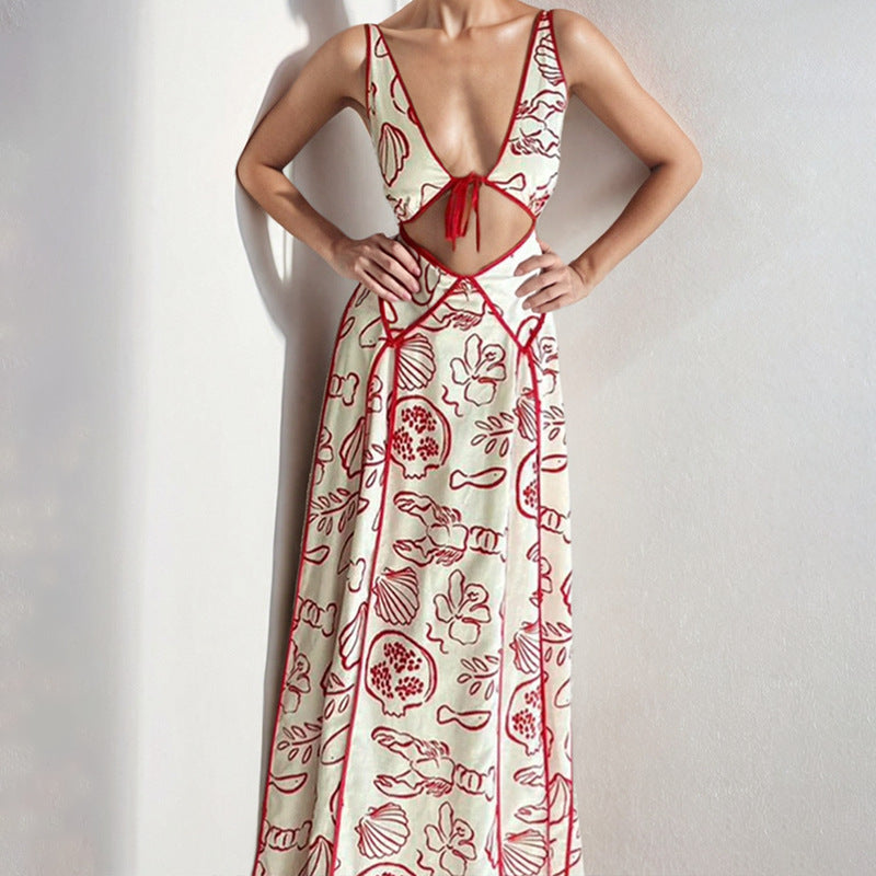 Damen Maxikleid mit geflochtenem Rückendetail und floralem Muster Drune