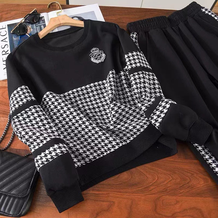 Damen modisches Sweat-Set mit karierter Struktur und lässigem Schnitt Drune