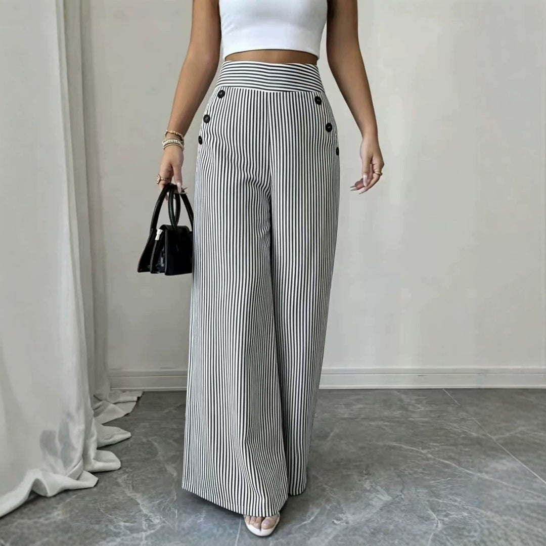 Damen nan hochgeschnittene Palazzo-Hose mit maritimen Knopfdetails und weitem Bein Drune