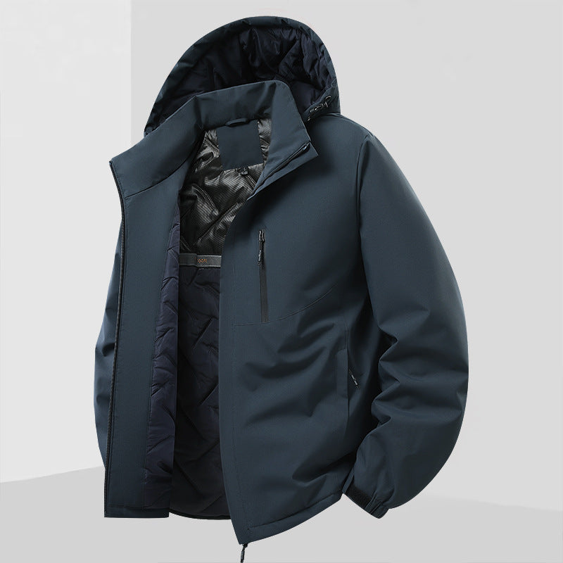 Herren Leichte isolierte Hybrid-Outdoorjacke mit Thermofutter, Kapuze und wasserdichten Reißverschlüssen Drune
