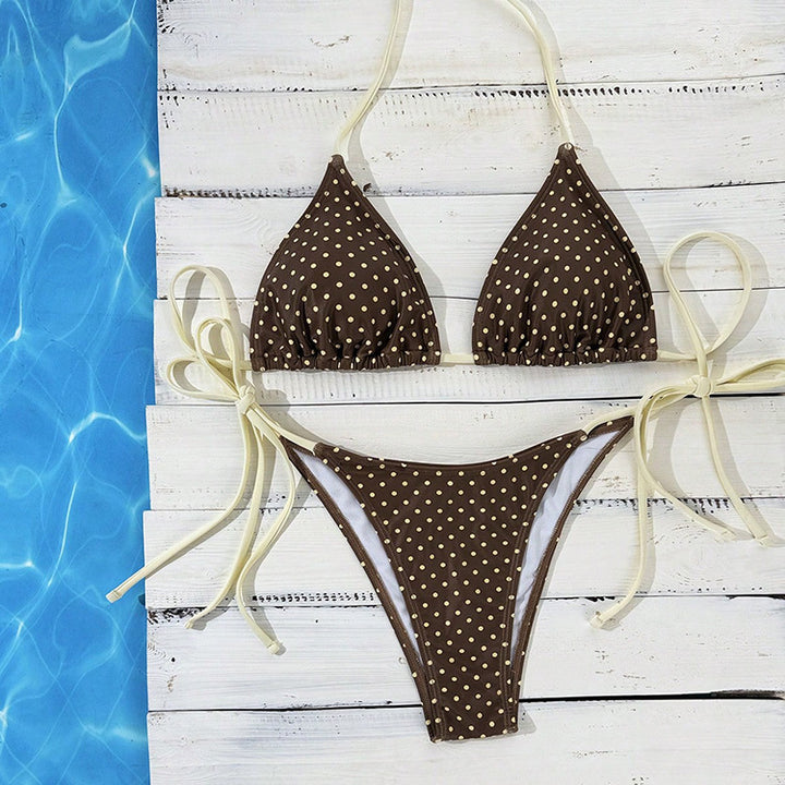 Damen Triangel-Bikini mit verspieltem Punktenmuster und verstellbarem Bund Drune