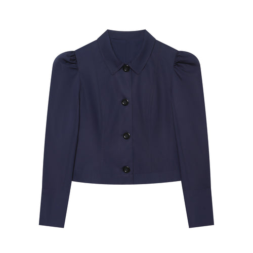 Damen Cropped‑Blousonjacke mit Puffärmeln, Hemdkragen und taillierter Silhouette Drune
