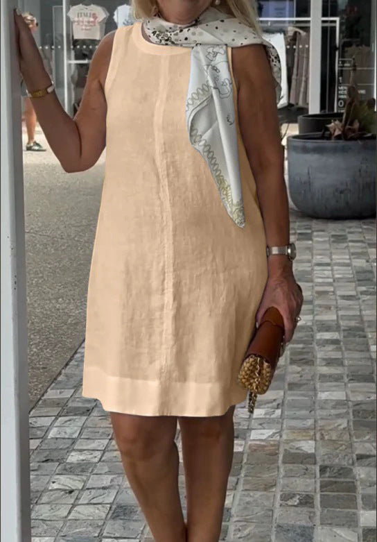 Damen Sommerkleid aus leichtem Leinenstoff mit modischem Halstuch Drune
