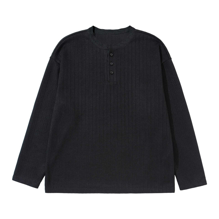 Unisex Strukturierter Waffel-Henleyshirt mit geradem Saum und Oversize-Silhouette Drune