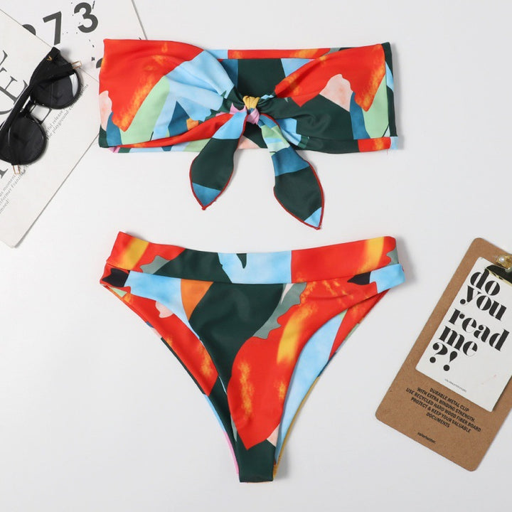 Damen Bandeau-Bikini mit verspieltem Knoten und farbenfrohem Design Drune