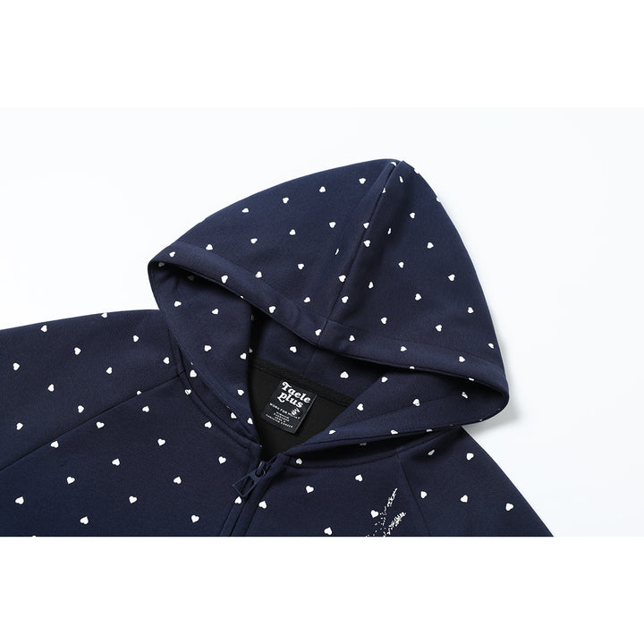 Damen Zip‑Hoodie im Herz-Allover mit Notenschlüssel‑Print und Kängurutaschen Drune