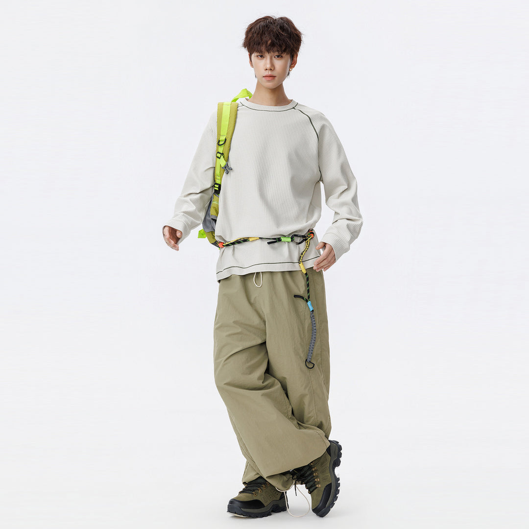 Herren Oversize Waffelstrick‑Sweatshirt mit Rundhals, Raglanärmeln und Kontrastnähten Drune