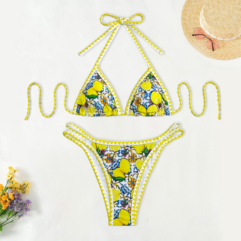 Damen Triangel-Bikini mit fröhlichem Zitrusmuster Drune