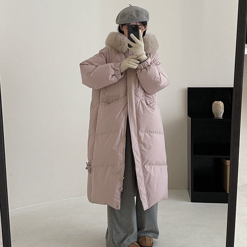 Damen Lange gefütterte Winterjacke mit hochwertigem Kunstfellkragen und praktischen Taschen Drune