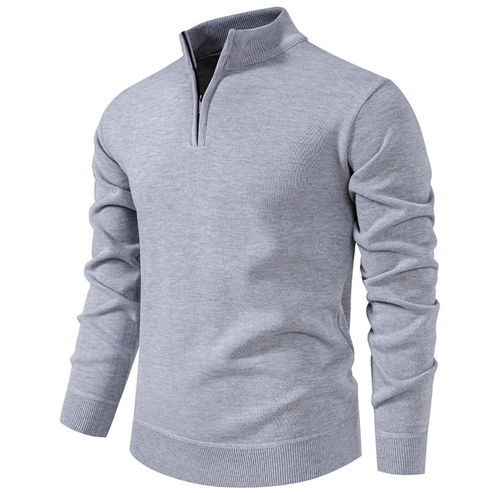 Herren nan Slim-Fit Feinstrickpullover mit kurzem Reißverschluss, Stehkragen und geripptem Bund Drune