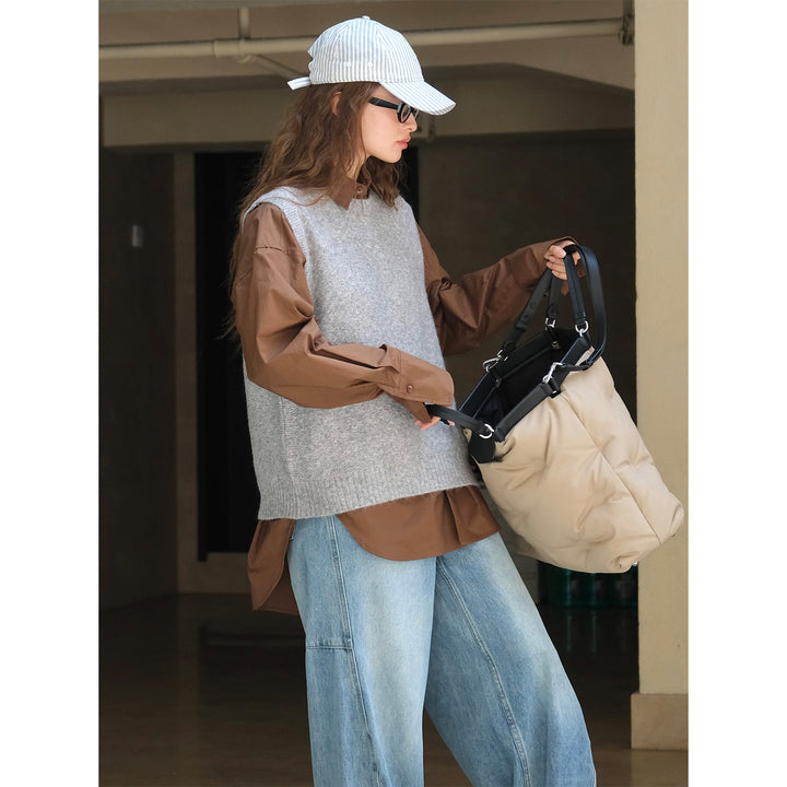 Damen Weicher Oversize-Strick-Pullunder aus Wollmix mit Rundhalsausschnitt Drune
