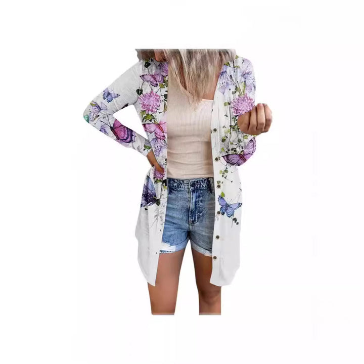 Damen längerer Blusenjacke mit floralem Muster Drune