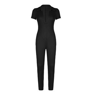 Damen Kurzarm Jumpsuit mit modernem Polokragen und figurbetontem Schnitt Drune
