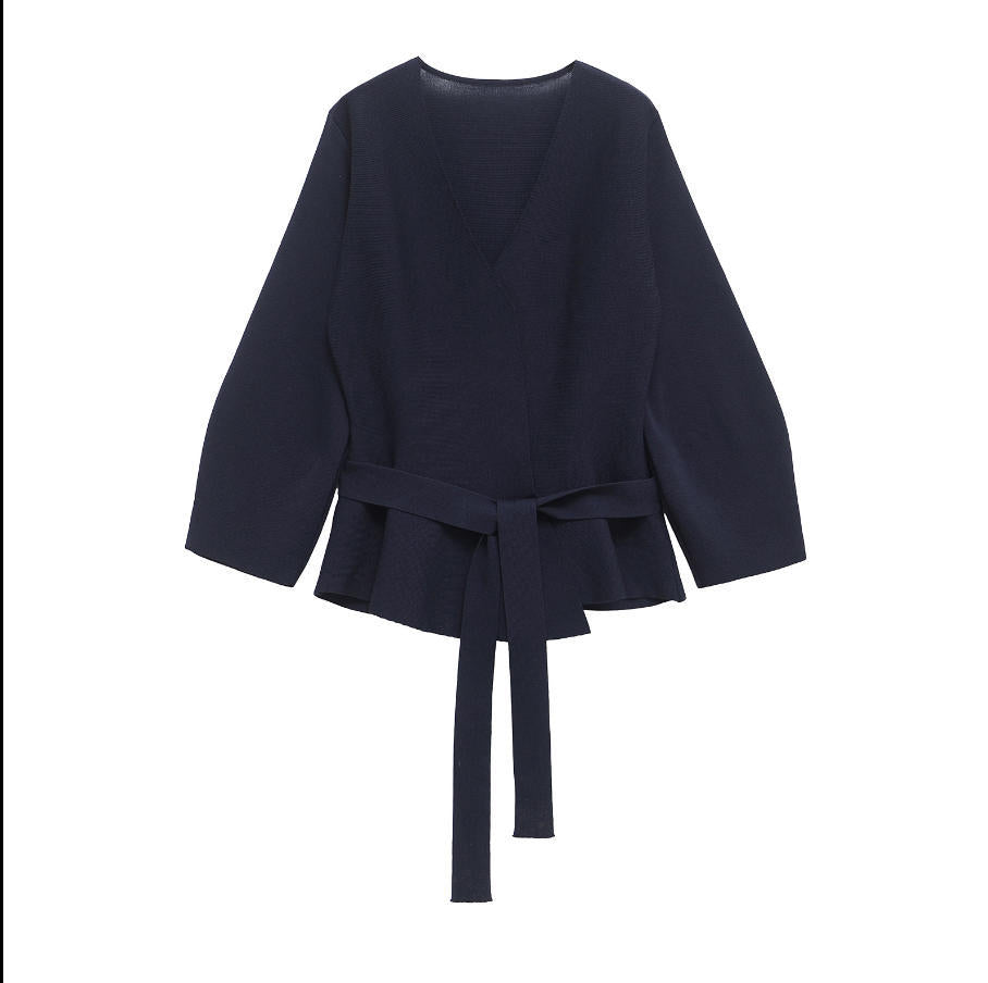 Damen 50+ Wickelcardigan mit V‑Ausschnitt, Taillenband und leichtem Schößchen Drune
