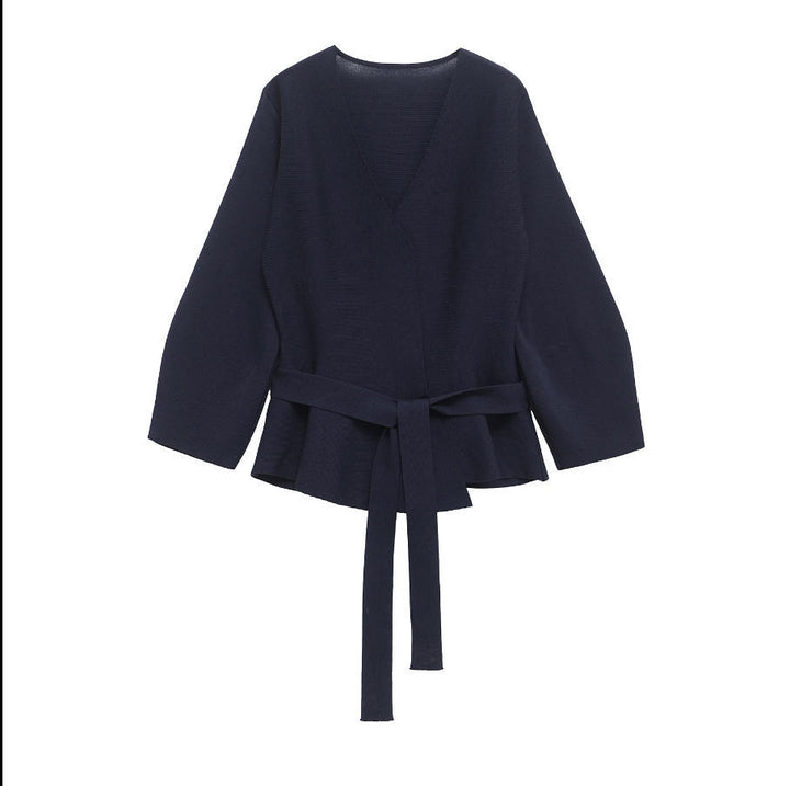 Damen 50+ Wickelcardigan mit V‑Ausschnitt, Taillenband und leichtem Schößchen Drune