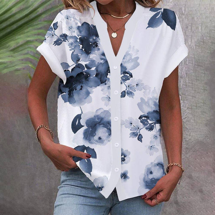 Damen Bluse mit floralem Design und Knopfleiste Drune