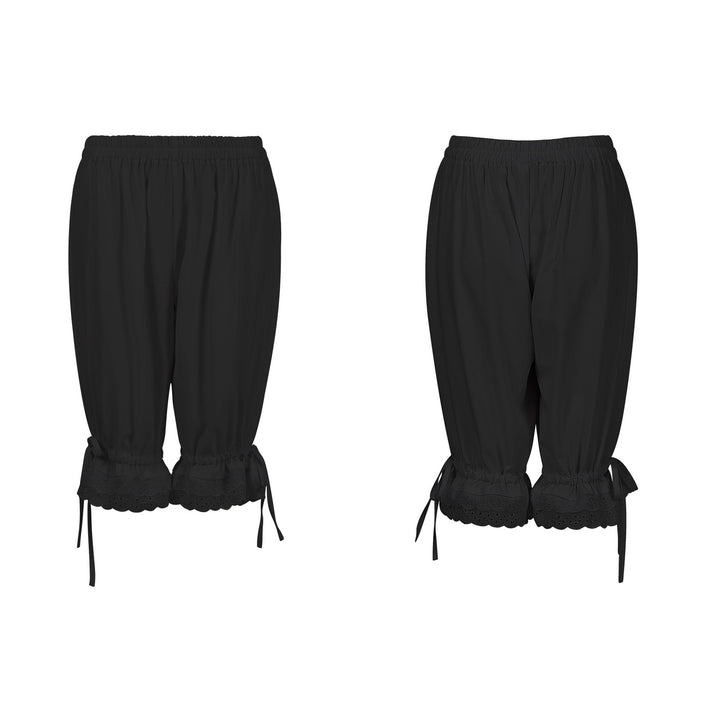 Damen nan geraffte Capri-Hose mit elastischem Bund, Bindebändern am Saum und Spitzen-Bordüre Drune