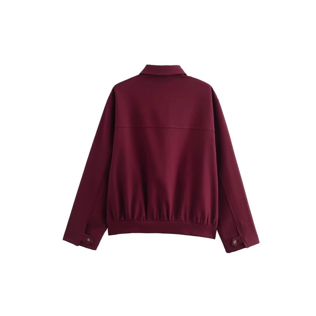 Damen langärmlige Utility-Jacke mit praktischen Taschen und hohem Kragen Drune