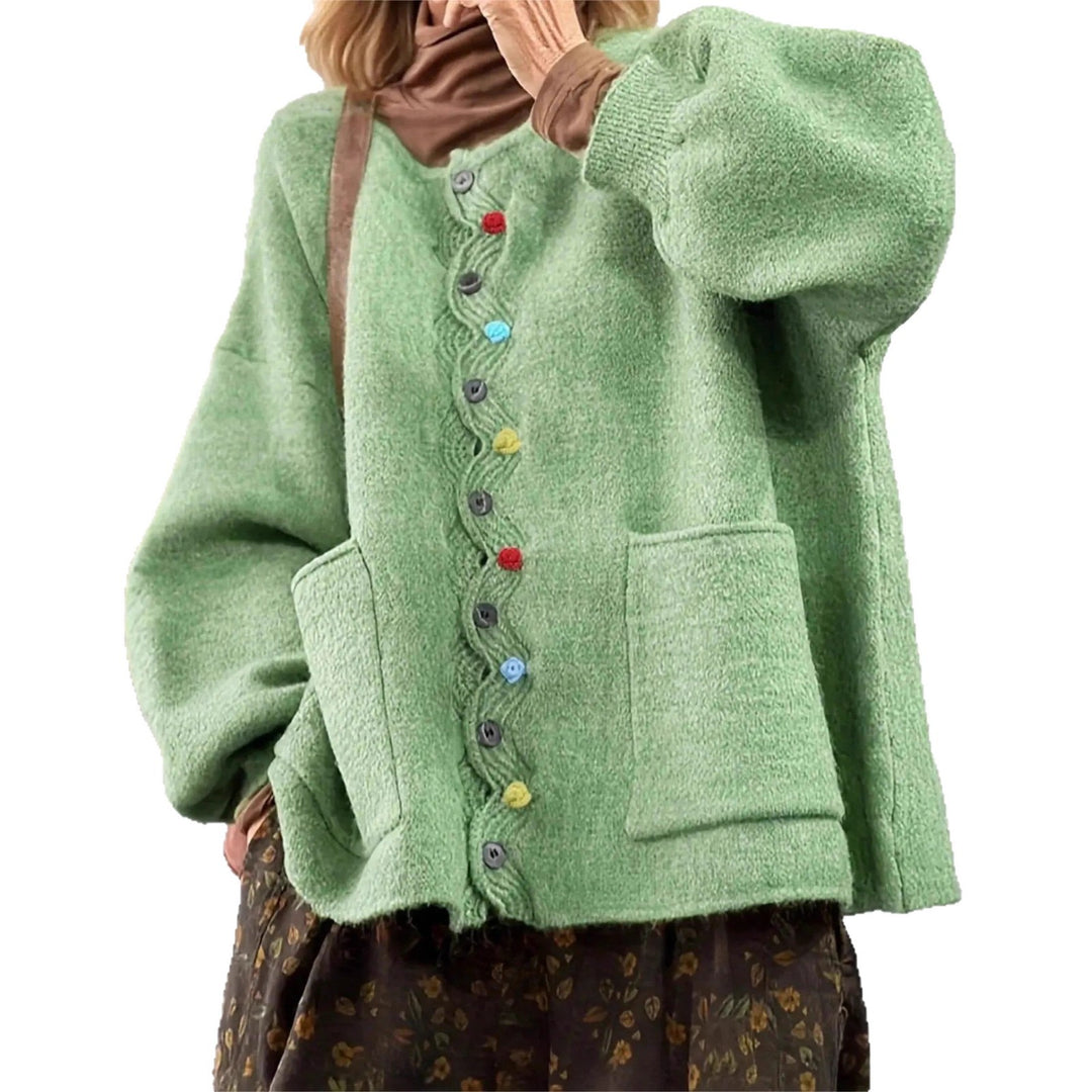 Damen Oversized Strickcardigan mit Zierknopfleiste und aufgesetzten Taschen Drune