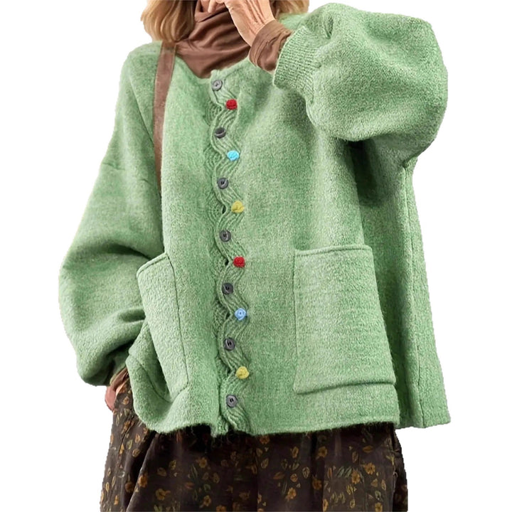 Damen Oversized Strickcardigan mit Zierknopfleiste und aufgesetzten Taschen Drune