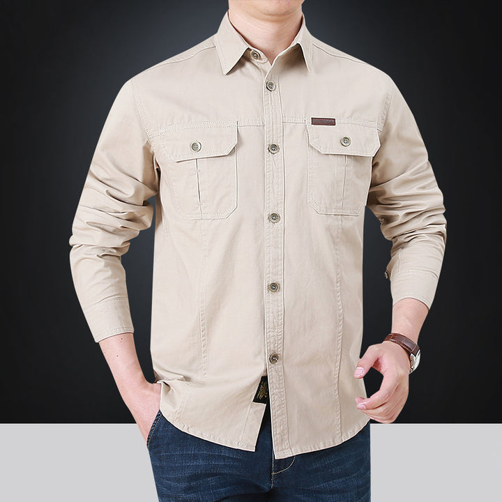 Herren Modisches Langarmhemd mit Utility-Taschen Drune