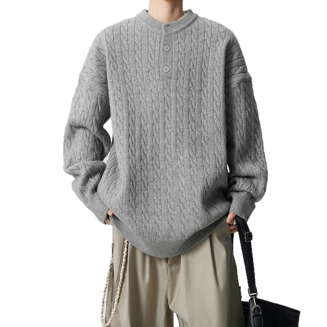 Herren Grobstrickpullover mit Knopfleiste Drune
