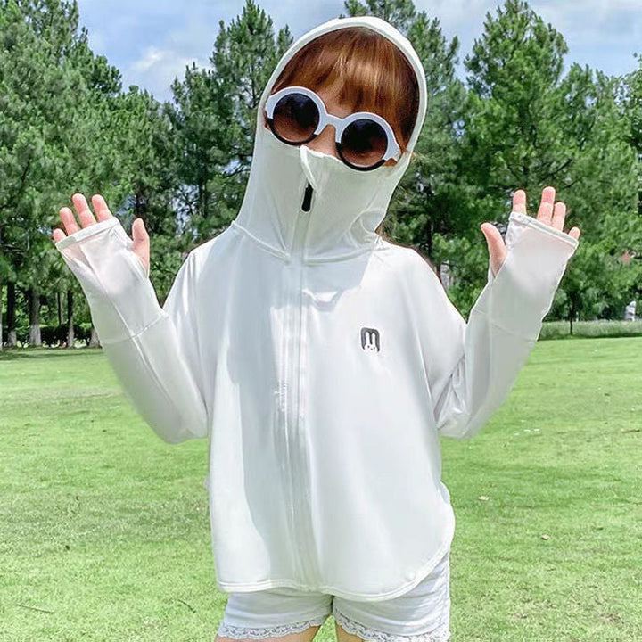 Unisex nan UV-Schutz Kapuzenjacke für Kinder mit integrierter Gesichtsmaske und Daumenlöchern  Drune