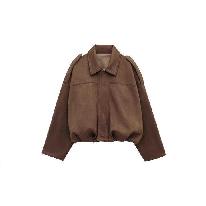 Damen lockere Cropped Jacke aus Wildlederimitat Drune
