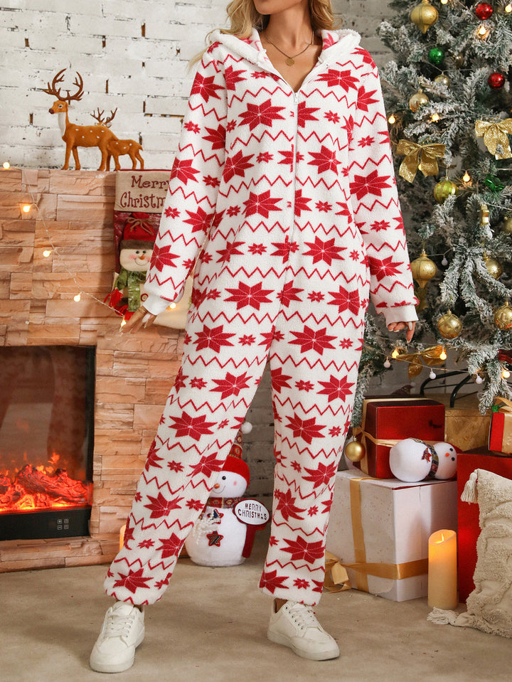 Damen Kuscheliger Onesie mit festlichem Muster Drune