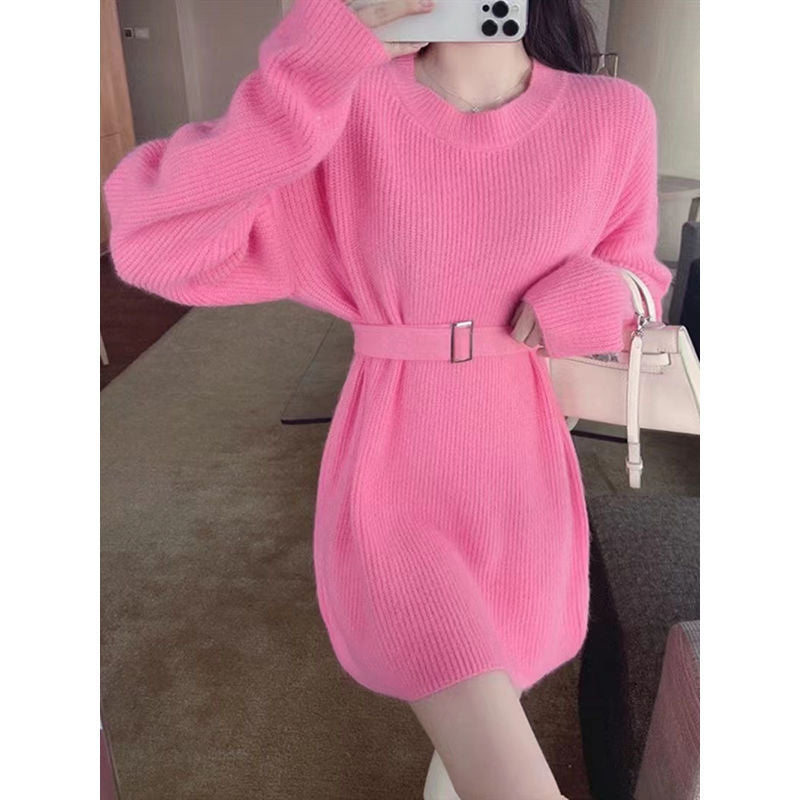 Damen Modischer Strickpullover mit Gürtel Drune