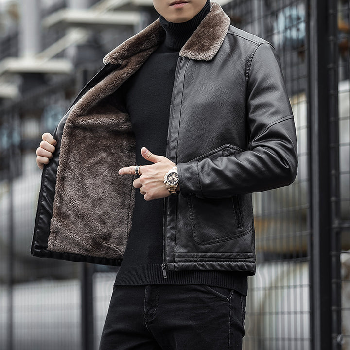 Herren Moderner Kunstlederblouson mit Teddykragen Drune