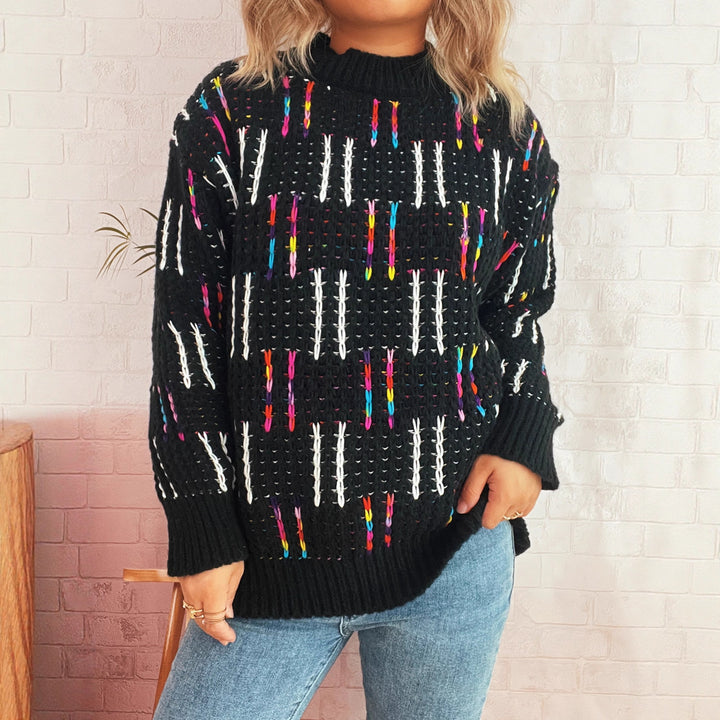 Damen lässiger Strickpullover mit bunten Akzenten Drune