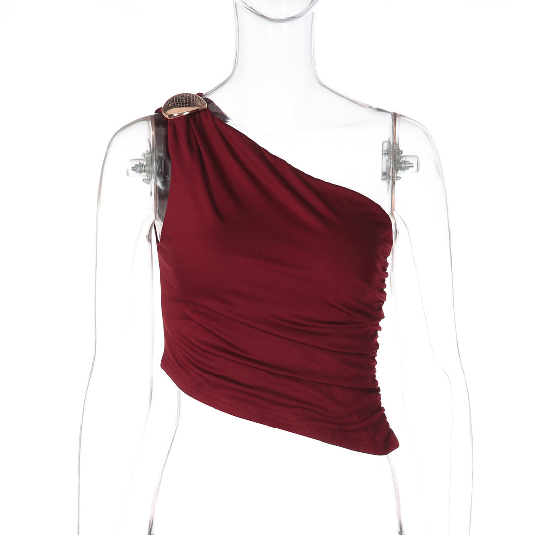 Damen Asymmetrisches Top mit Raffungen und dekorativem Schulterdetail Drune