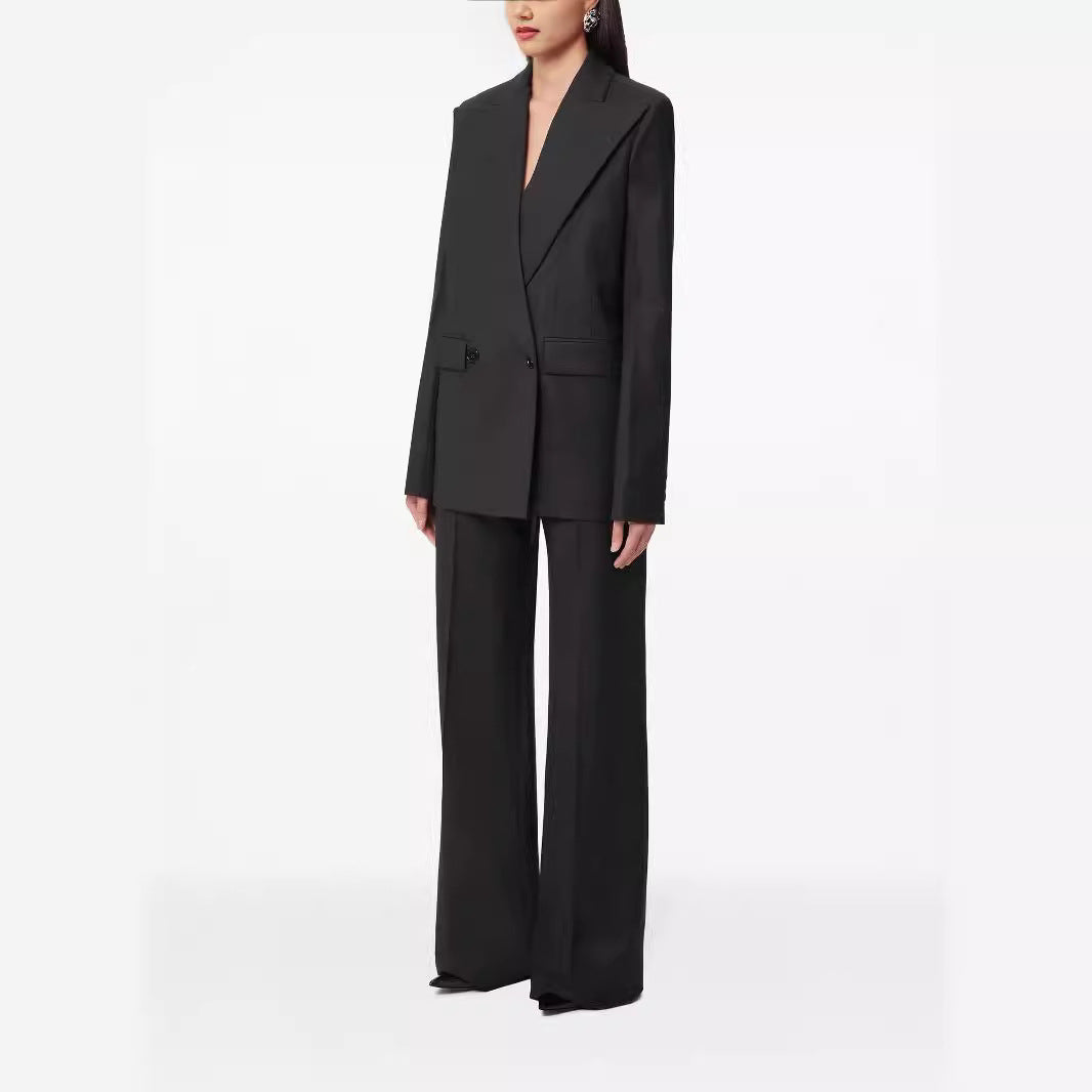 Damen Oversize Nadelstreifen Zweiteiliger Tailoring-Anzug mit weitem High‑Waist‑Hosenbein Drune