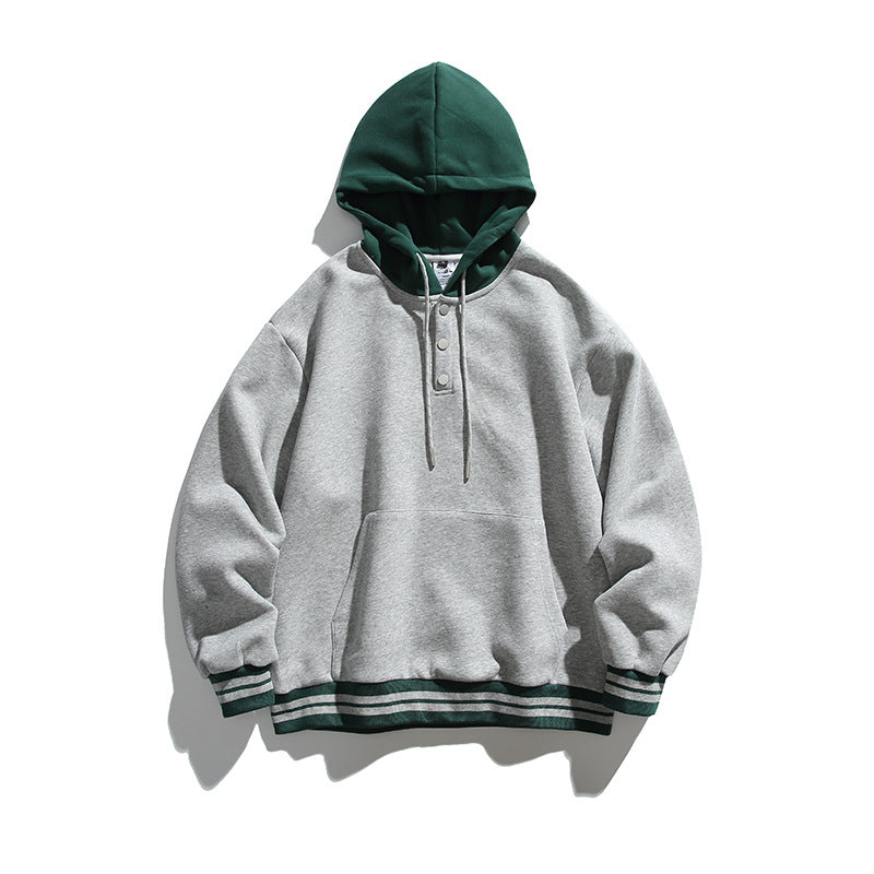 Unisex Oversize-Hoodie mit Kontrastkapuze, Knopfleiste und Kängurutasche Drune