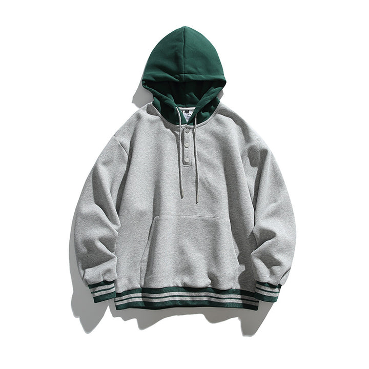 Unisex Oversize-Hoodie mit Kontrastkapuze, Knopfleiste und Kängurutasche Drune