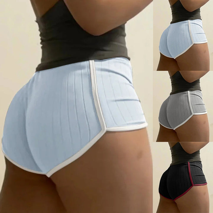 Damen nan plissierte Freizeit-Shorts mit elastischem Komfortbund und Kontrastpaspel Drune